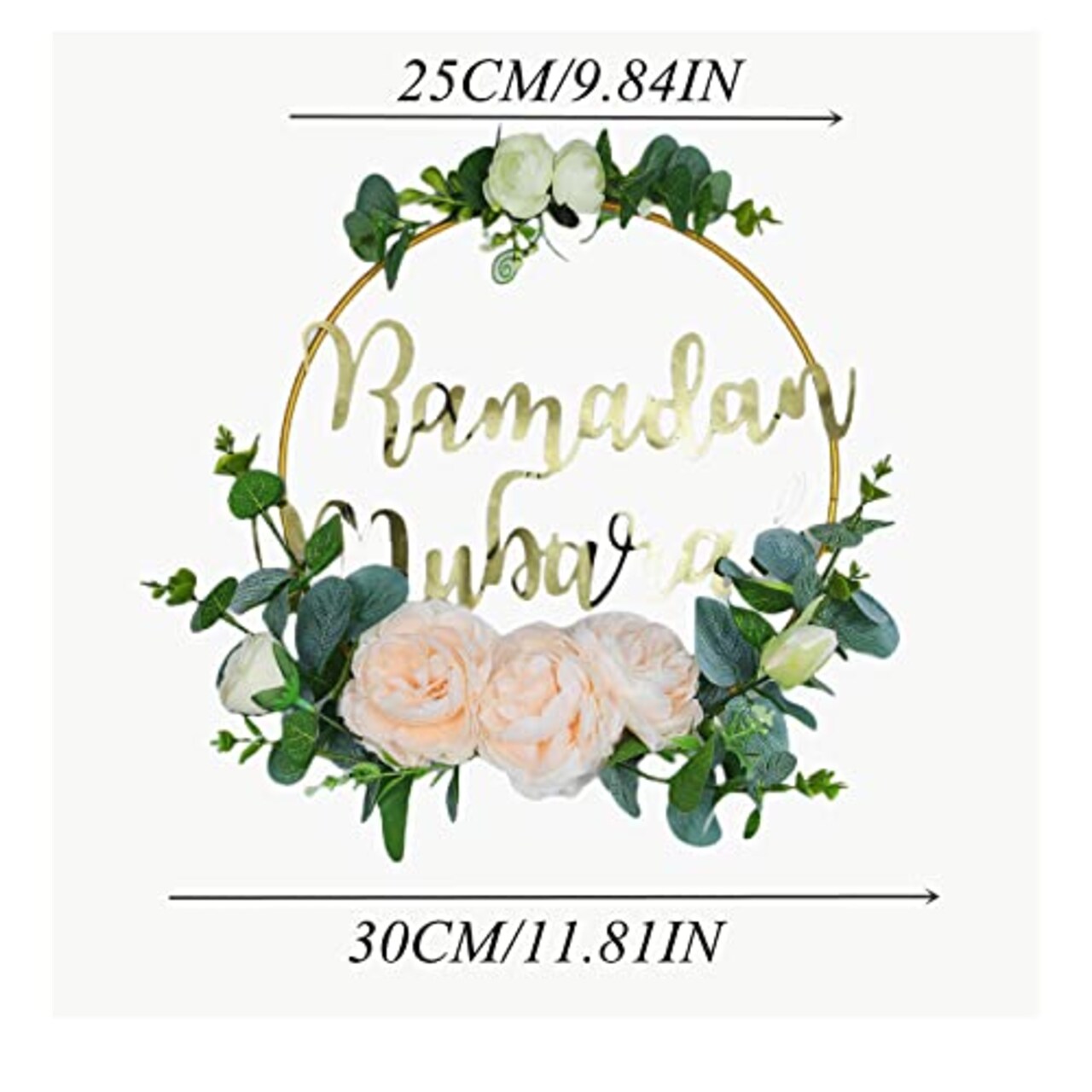 Artificial Pink Camellia Wreath Decorations for Front Door, Round Metal Hoop Floral Hanging Garland, for Wall Window Indoors Outdoor Farmhouse Decor